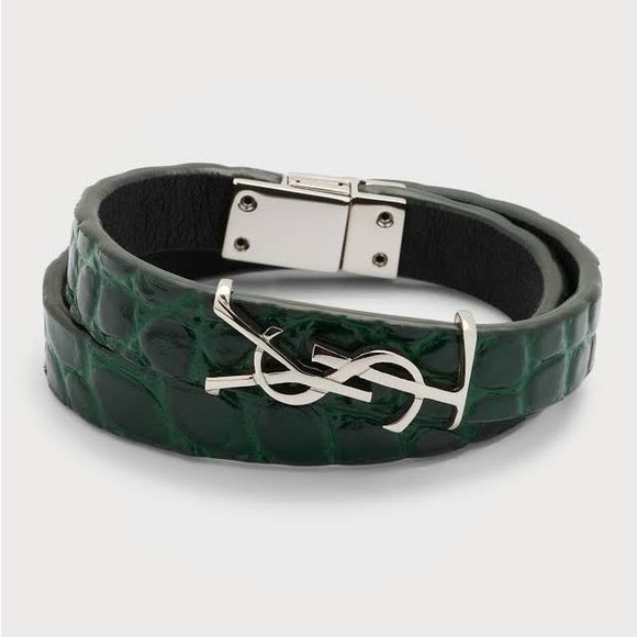 YSL Saint Laurent leather double crocodile wrap bracelet - Picture 5 of 5